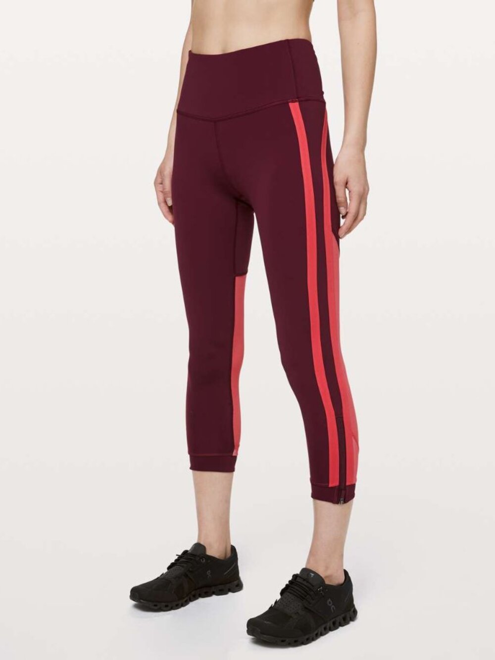NWOT LULULEMON Zip The Line Crop Leggings 23” Deep Ruby Poppy Coral 10 Pink Red